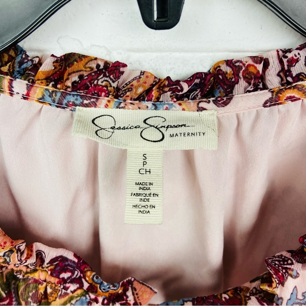 JESSICA SIMPSON MATERNITY pink tassel paisley peasant boho blouse size small - Picture 13 of 15